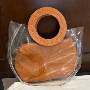 Transparent Tote with Tan Faux Leather Pouch